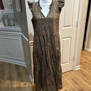 J. Crew Tan and Black Polka Dot Midi Dress